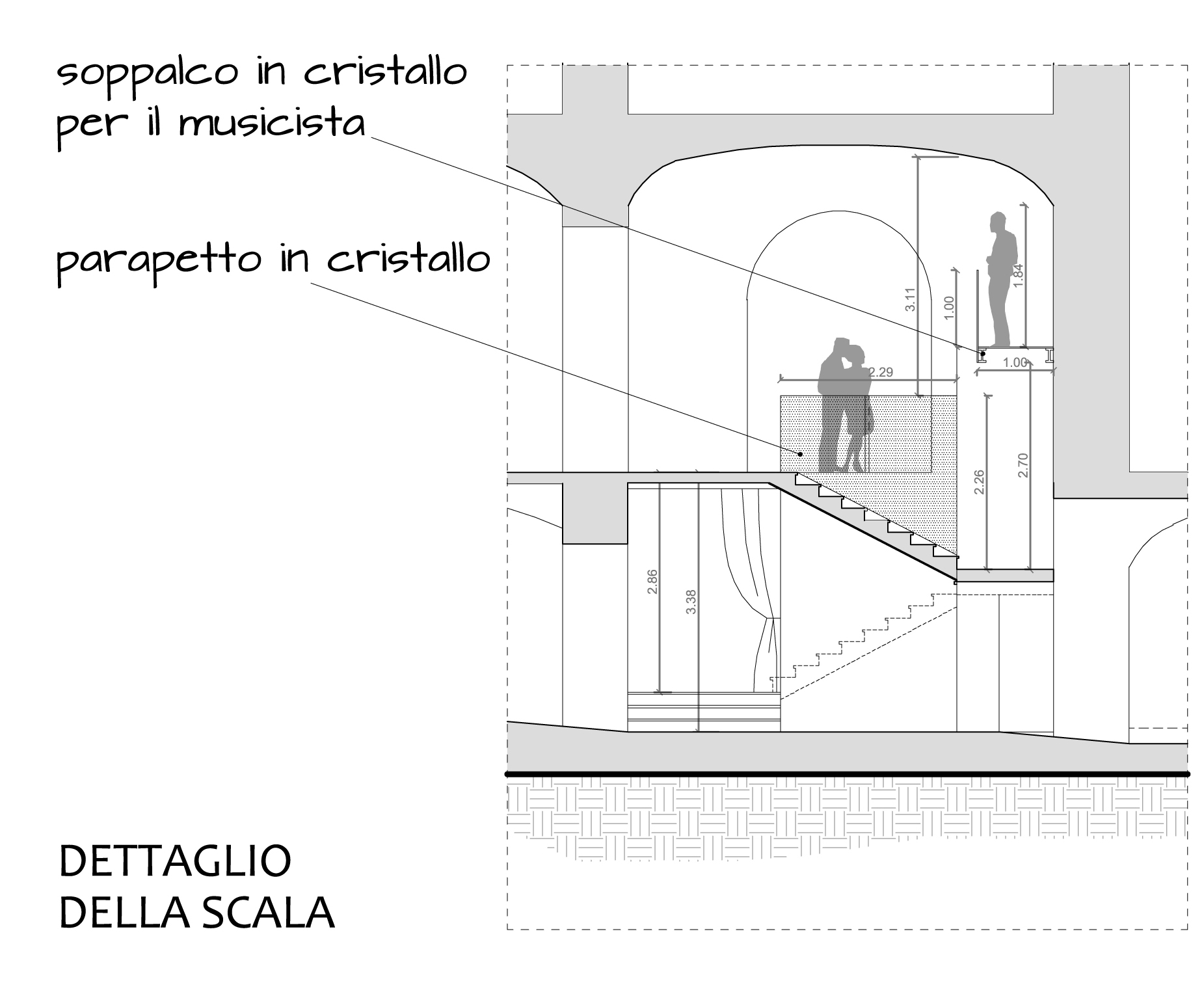 Progetto Ristorante DaDa Roma - particolare sezione scala
